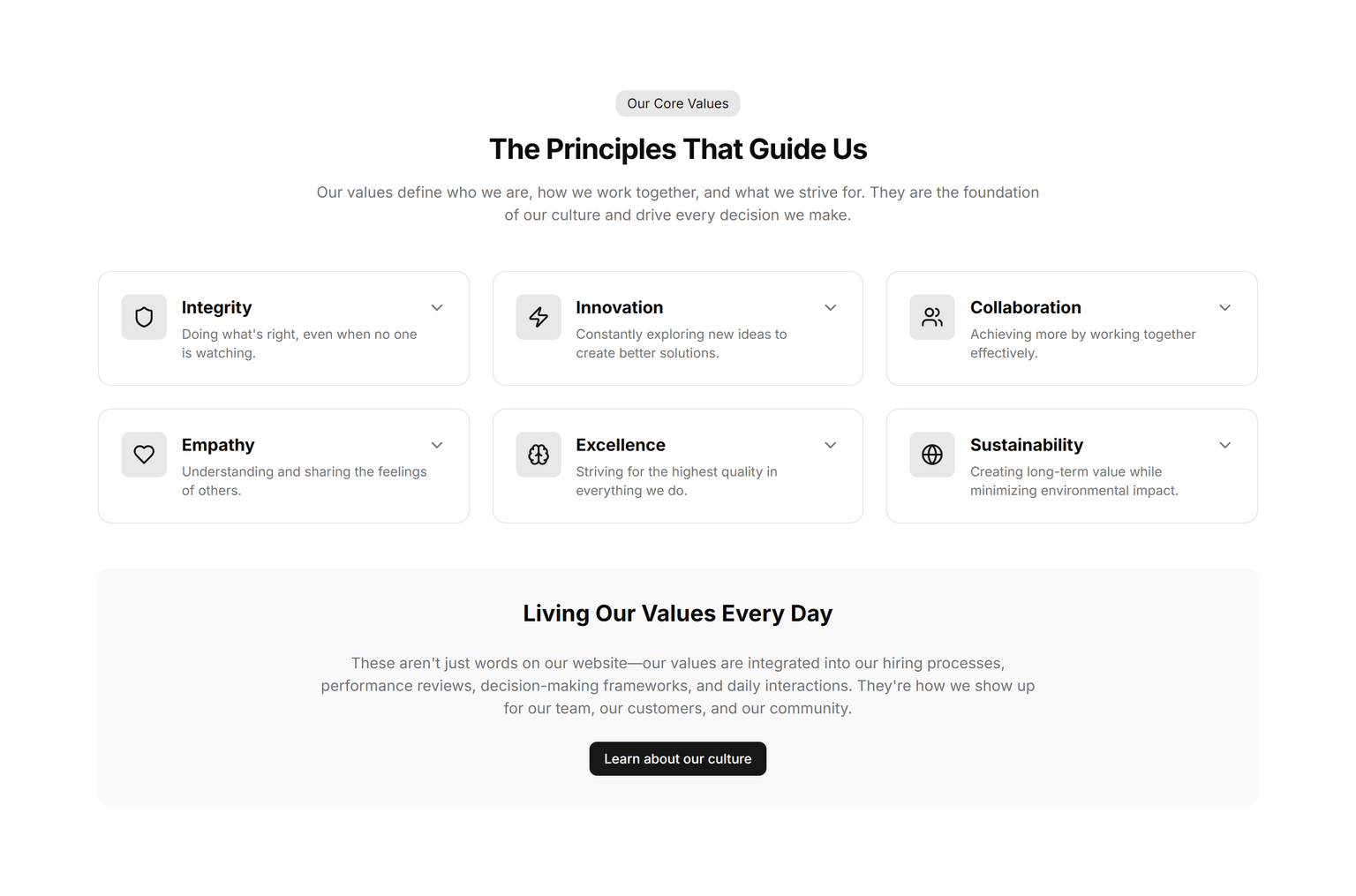 A Brand Values block example