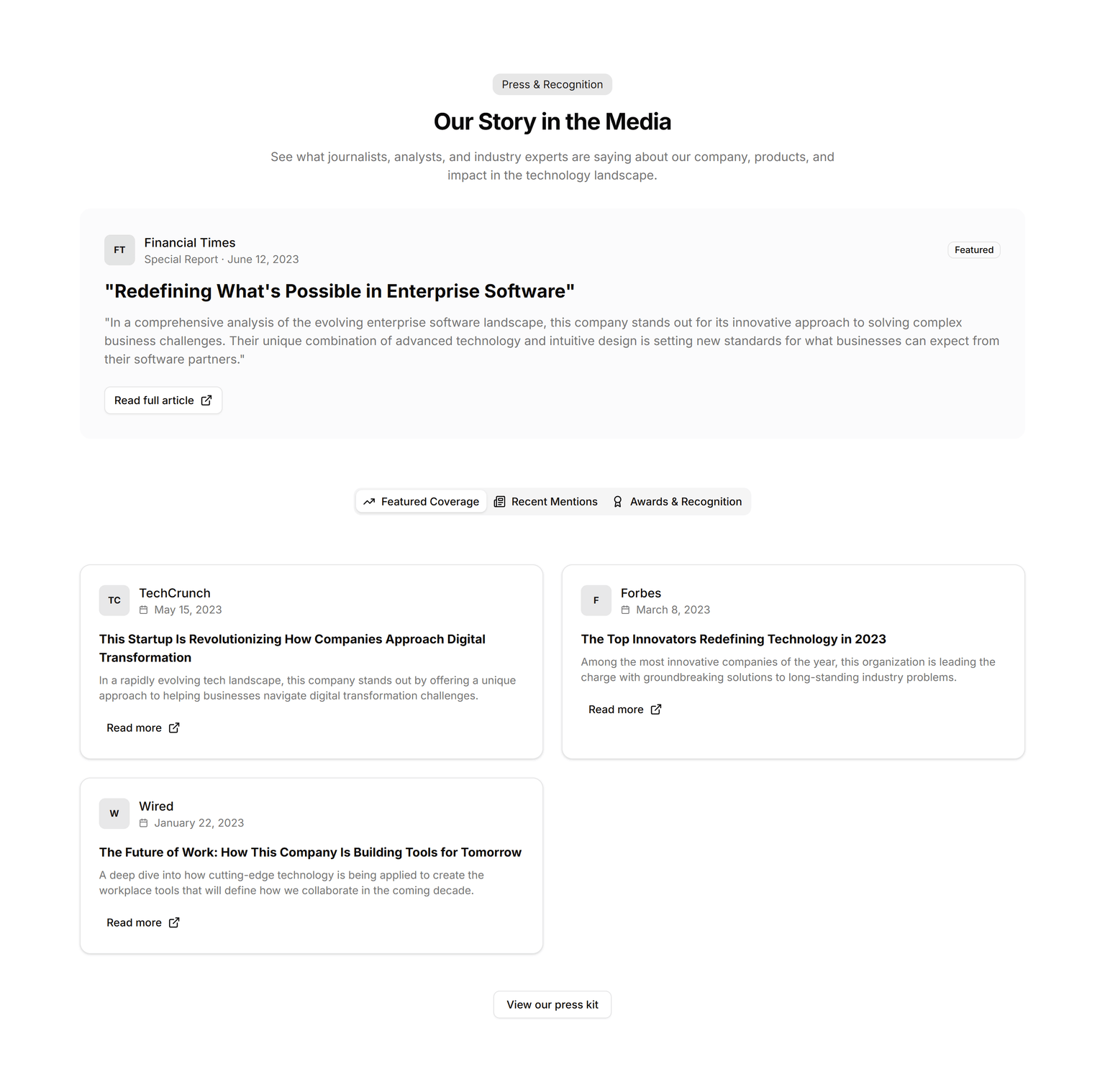 A Press & Recognitions block example